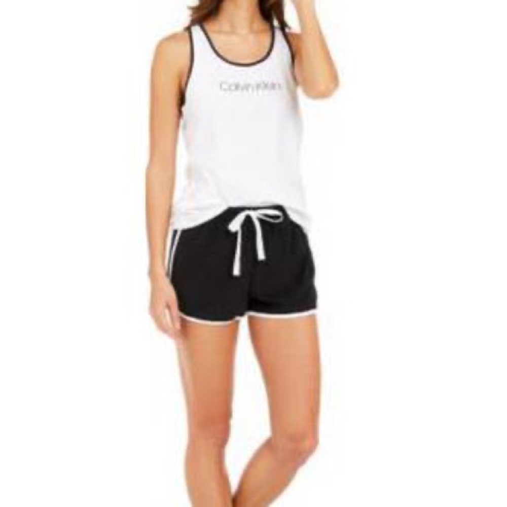 🌸3/$25 Calvin Klein Sleepwear Logo Black and White Racerback Tank Top, Size S